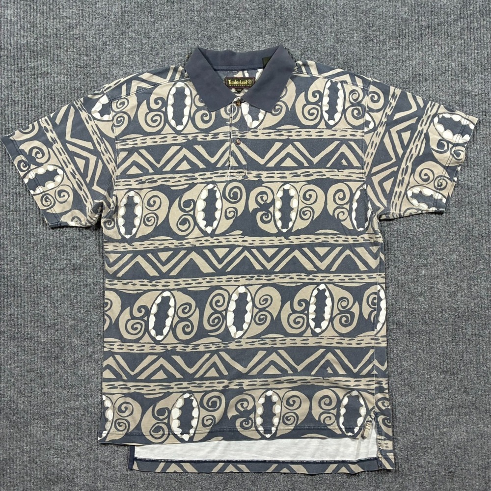 Vintage Timberland Weathergear Polo Shirt Mens Size XL Aztec Tribal Print Cotton